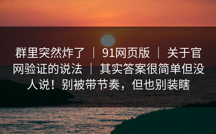 群里突然炸了 ｜ 91网页版 ｜ 关于官网验证的说法 ｜ 其实答案很简单但没人说！别被带节奏，但也别装瞎